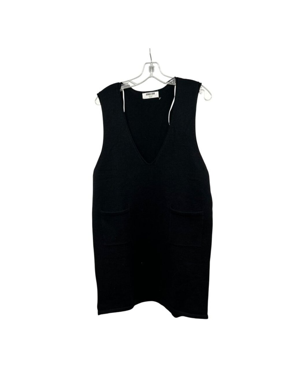 Double Zero Knit Mini Bodycon Dress Sleeveless Black Size Large Pockets